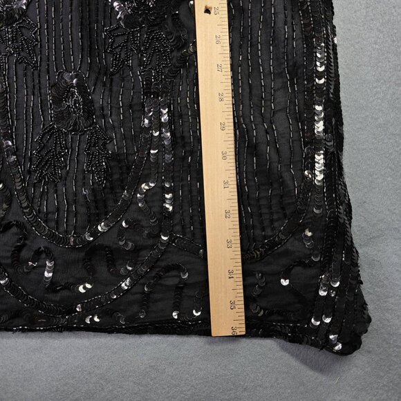 Vintage Pantagis Dress Womens Medium Black Silk Sequin Beaded Art Deco 80s Glam - Picture 14 of 14